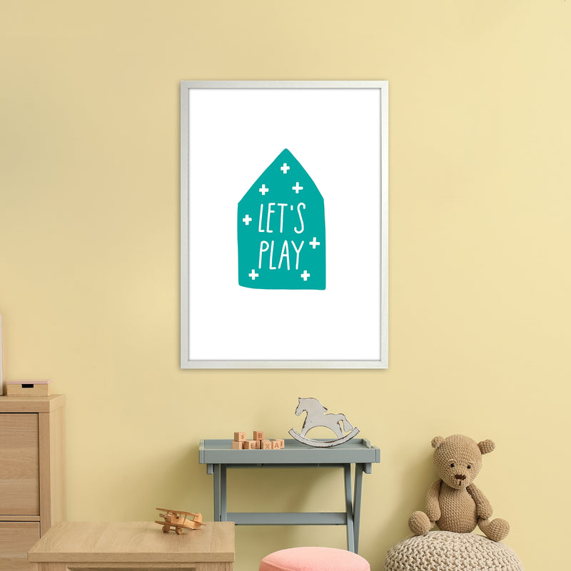 Let'S Play House Teal Super Scandi  Art Print by Pixy Paper A1 Oak Frame