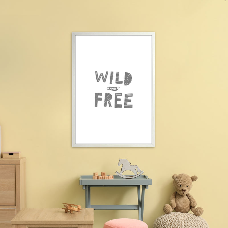 Wild And Free Grey Super Scandi  Art Print by Pixy Paper A1 Oak Frame