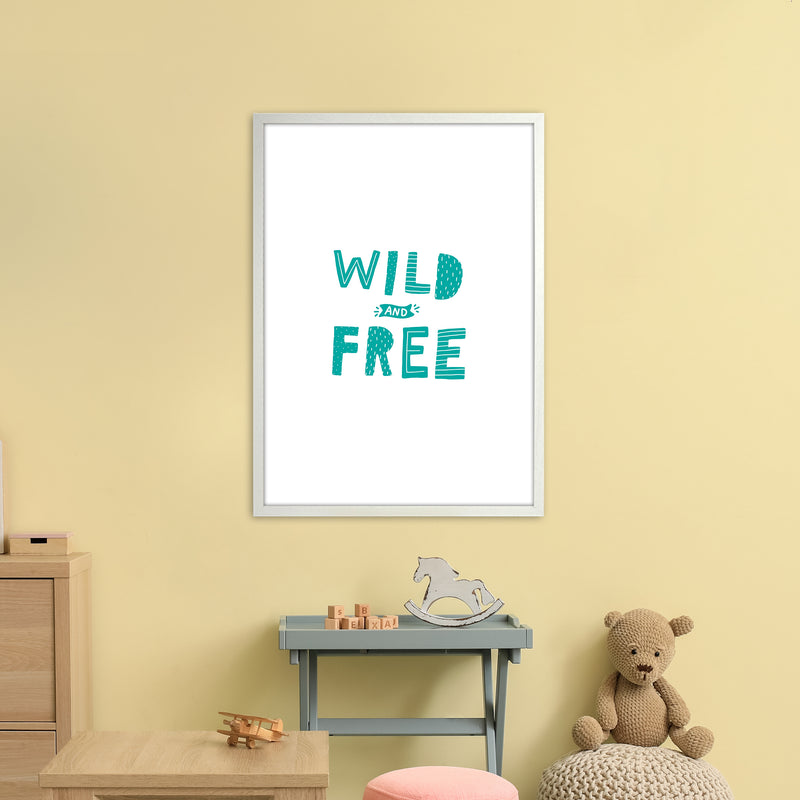 Wild And Free Teal Super Scandi  Art Print by Pixy Paper A1 Oak Frame