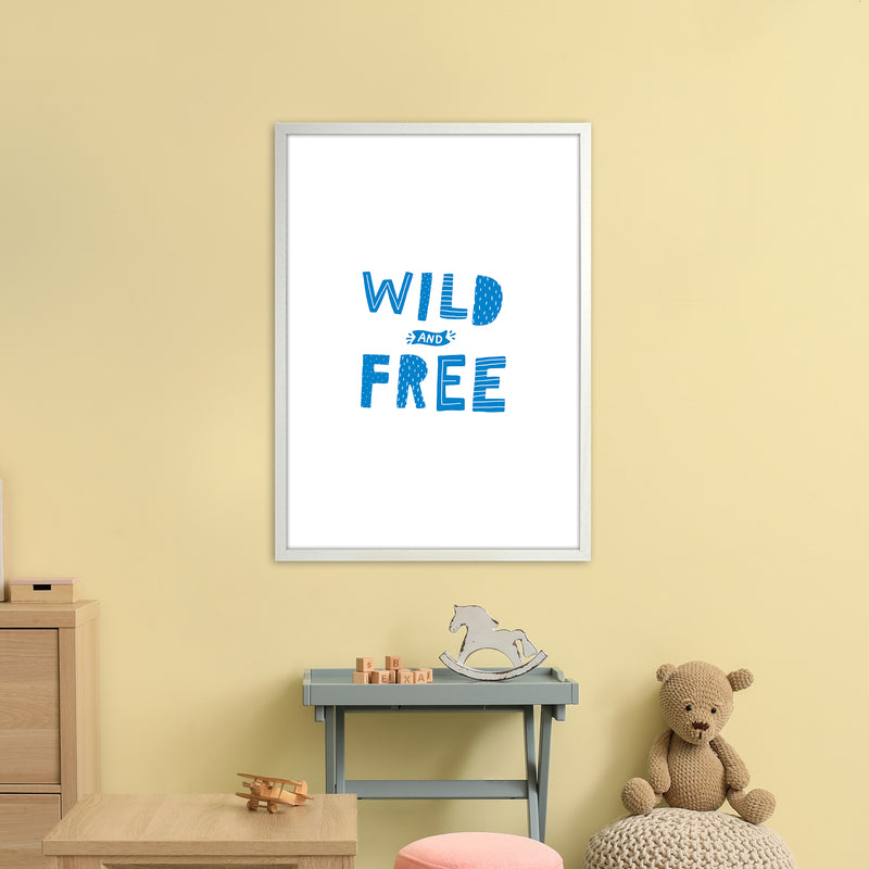 Wild And Free Blue Super Scandi  Art Print by Pixy Paper A1 Oak Frame