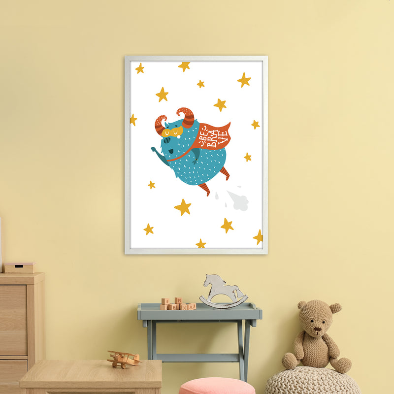 Little Monsters Flying Be Brave  Art Print by Pixy Paper A1 Oak Frame