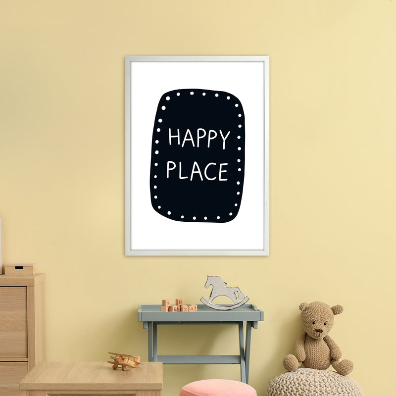 Happy Place Super Scandi Black  Art Print by Pixy Paper A1 Oak Frame