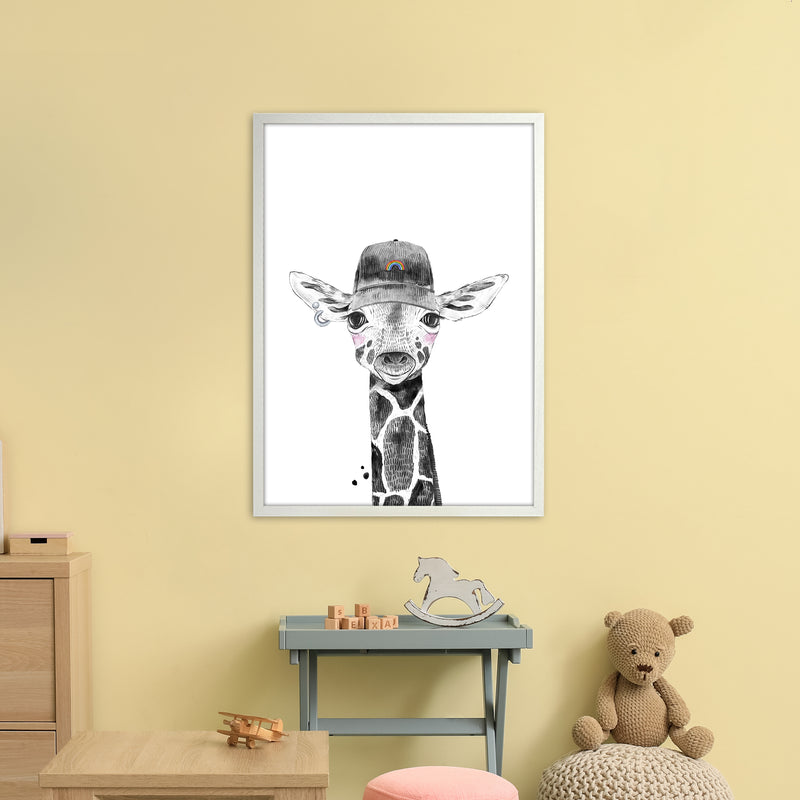 Safari Babies Giraffe With Hat  Art Print by Pixy Paper A1 Oak Frame
