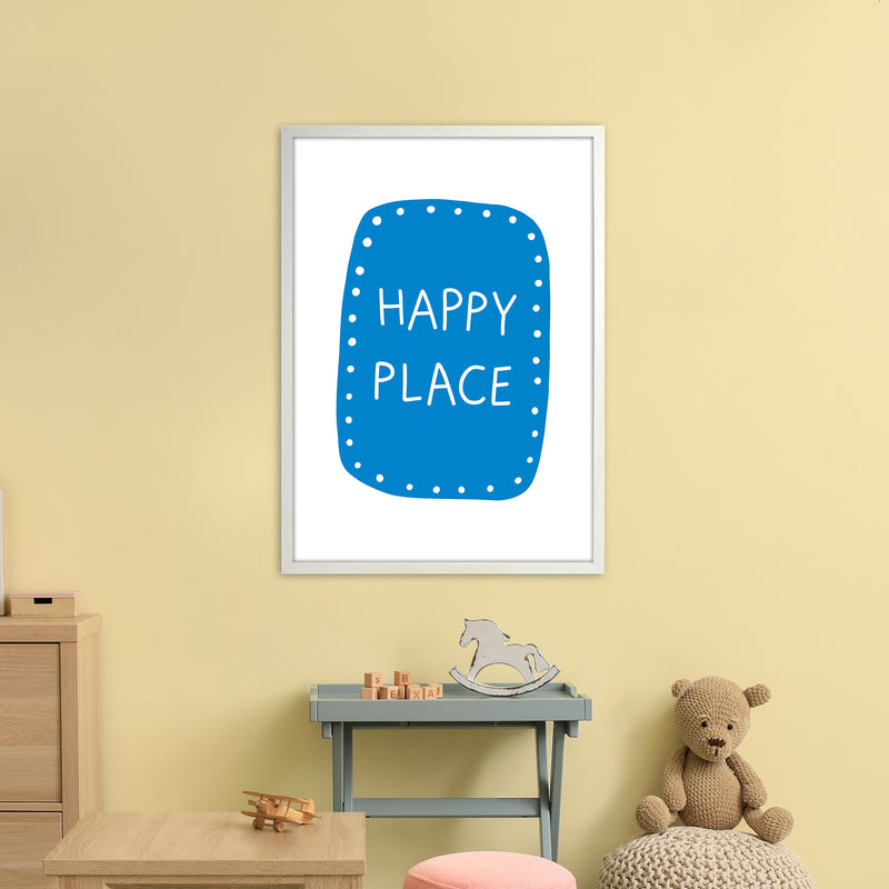 Happy Place Blue Super Scandi  Art Print by Pixy Paper A1 Oak Frame