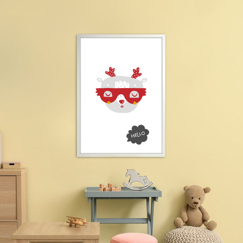 Hello Animal Red Super Scandi  Art Print by Pixy Paper A1 Oak Frame