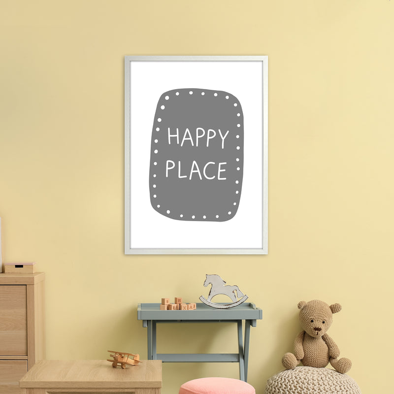 Happy Place Super Scandi Grey  Art Print by Pixy Paper A1 Oak Frame