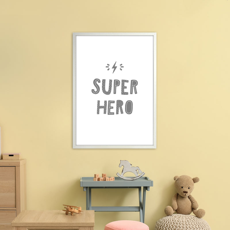 Super Hero Grey Super Scandi  Art Print by Pixy Paper A1 Oak Frame