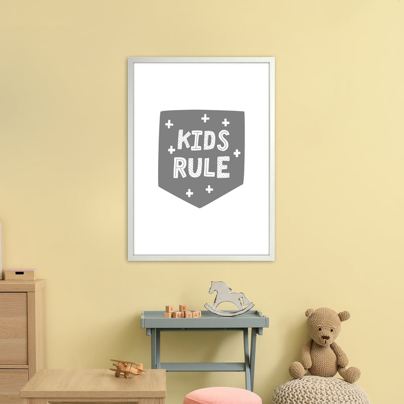 Kids Rule Super Scandi Grey  Art Print by Pixy Paper A1 Oak Frame