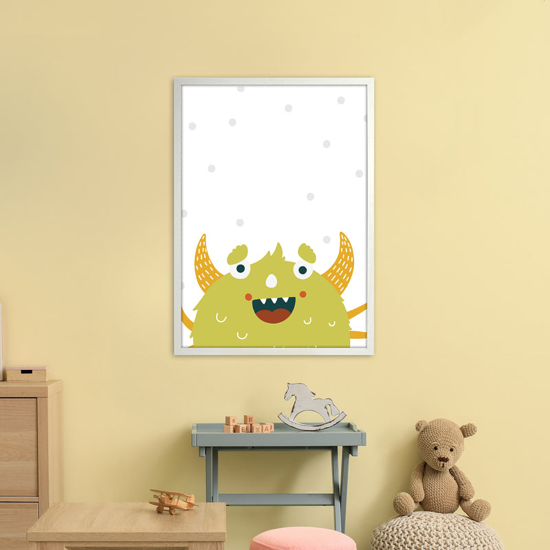 Little Monsters Green Happy  Art Print by Pixy Paper A1 Oak Frame