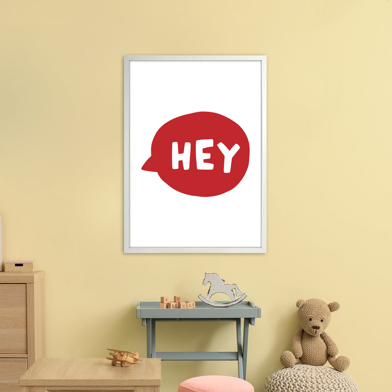 Hey Bubble Red Super Scandi  Art Print by Pixy Paper A1 Oak Frame