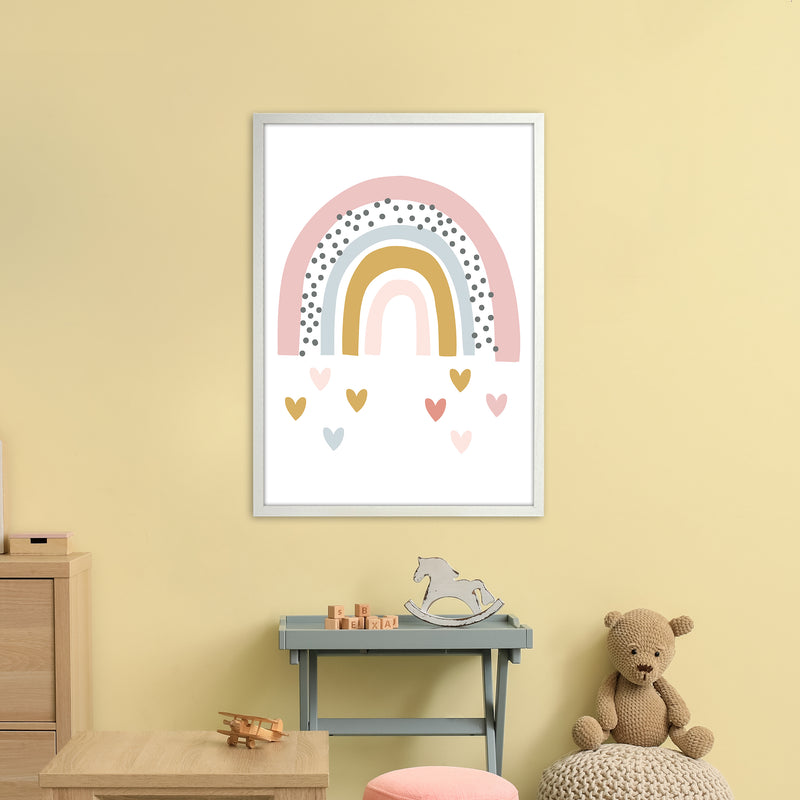 Rainbow With Heart Drops  Art Print by Pixy Paper A1 Oak Frame
