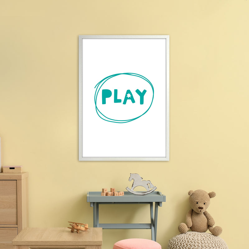 Play Teal Super Scandi  Art Print by Pixy Paper A1 Oak Frame