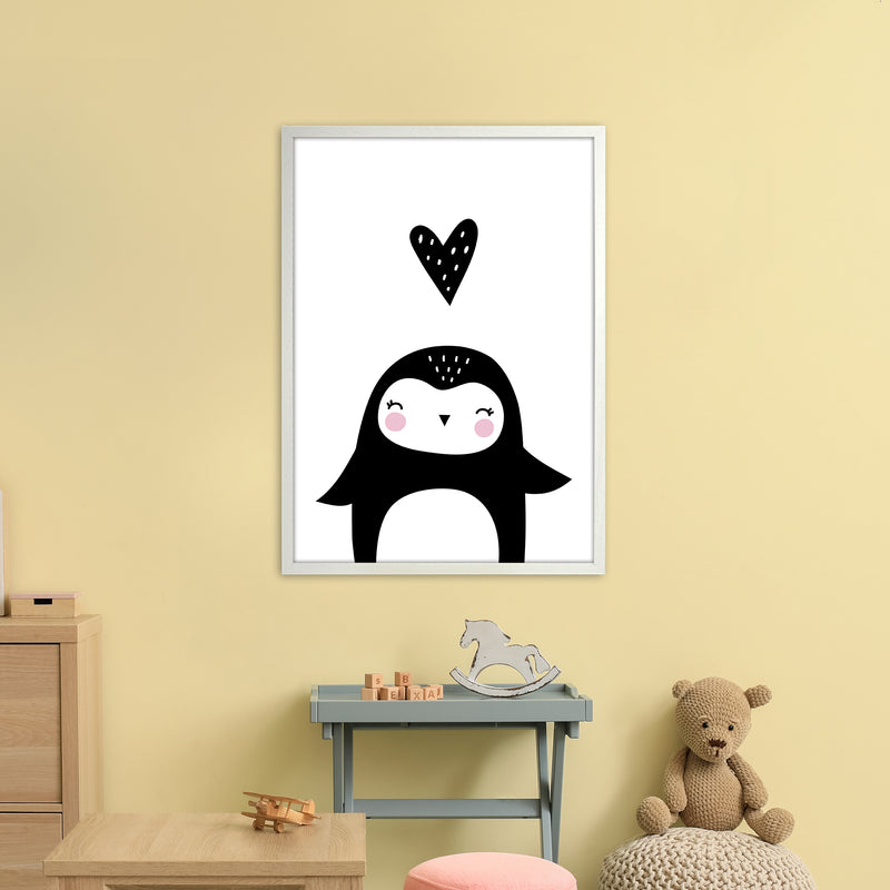 Penguin With Heart  Art Print by Pixy Paper A1 Oak Frame
