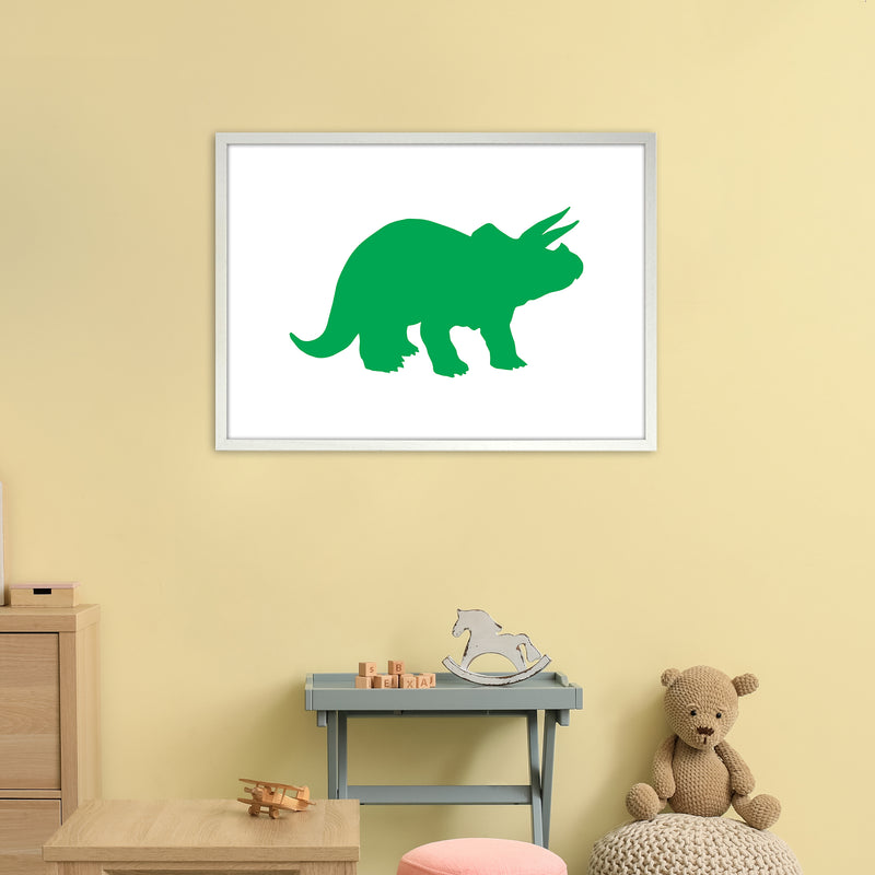 Triceratops Green  Art Print by Pixy Paper A1 Oak Frame