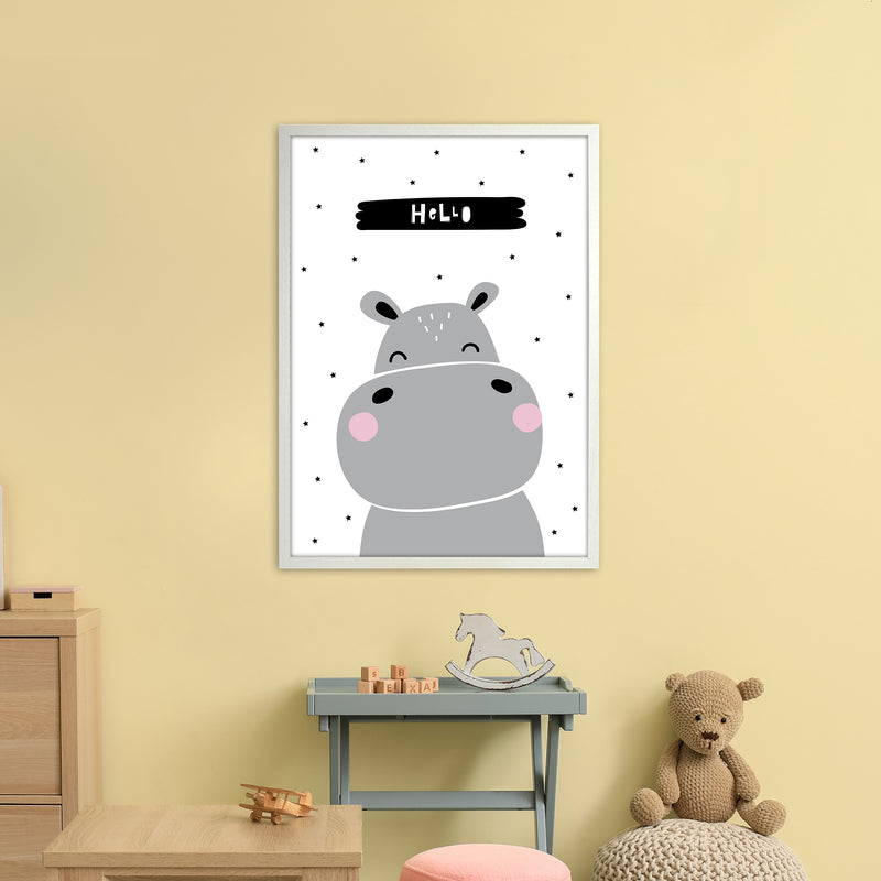 Hello Hippo  Art Print by Pixy Paper A1 Oak Frame
