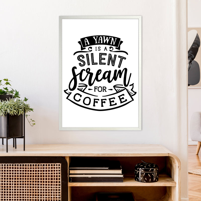 A Yawn Is A Silent Scream For Coffee  Art Print by Pixy Paper A1 Oak Frame