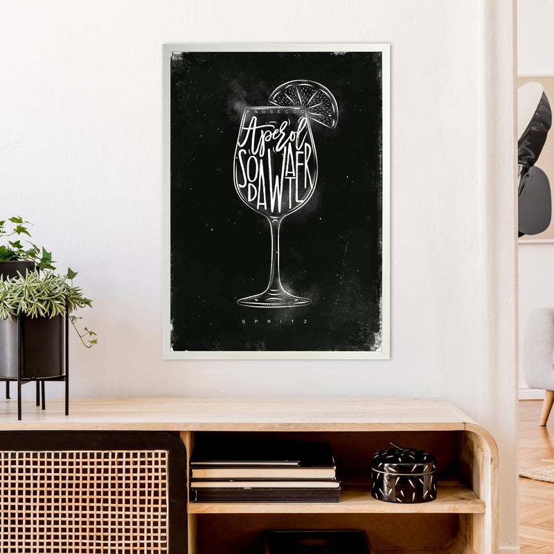 Prosecco Spritz Cocktail Black  Art Print by Pixy Paper A1 Oak Frame