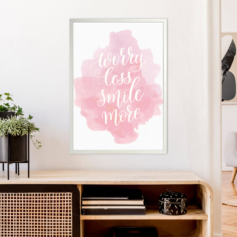 Worry Less Smile More  Art Print by Pixy Paper A1 Oak Frame