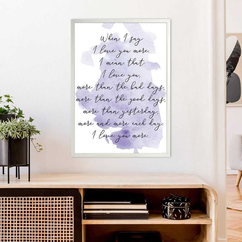 Love You More Purple  Art Print by Pixy Paper A1 Oak Frame