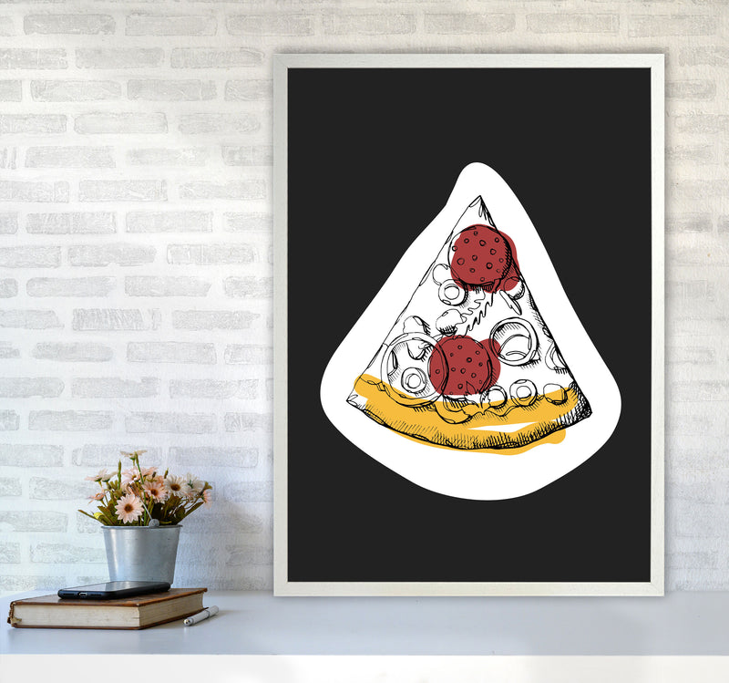 Kitchen Pop Pizza Off Black Art Print by Pixy Paper A1 Oak Frame