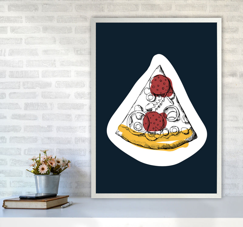 Kitchen Pop Pizza Navy Art Print by Pixy Paper A1 Oak Frame