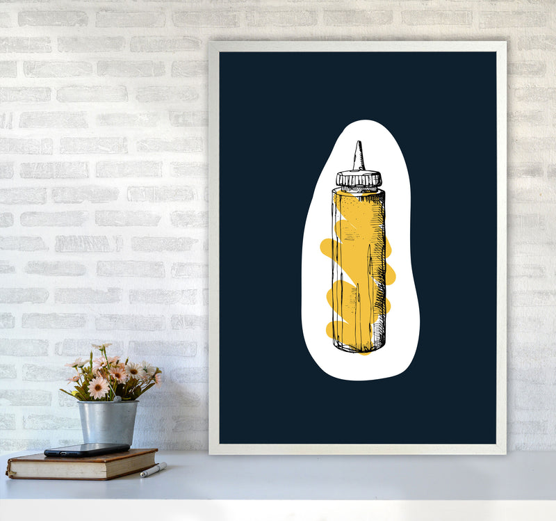 Kitchen Pop Mustard Navy Art Print by Pixy Paper A1 Oak Frame
