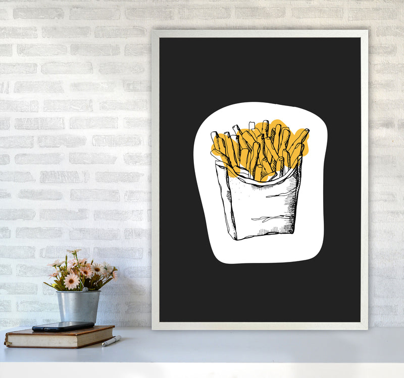 Kitchen Pop Fries Off Black Art Print by Pixy Paper A1 Oak Frame
