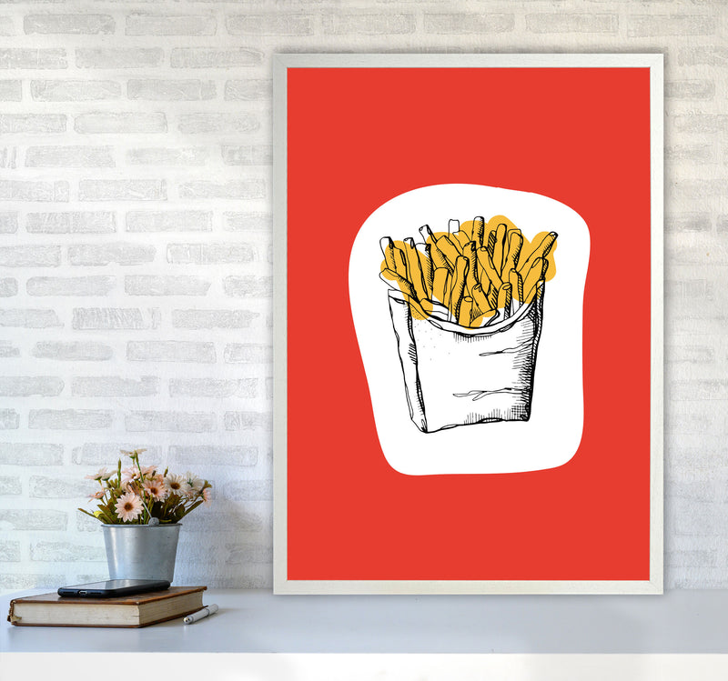 Kitchen Pop Fries Red Art Print by Pixy Paper A1 Oak Frame