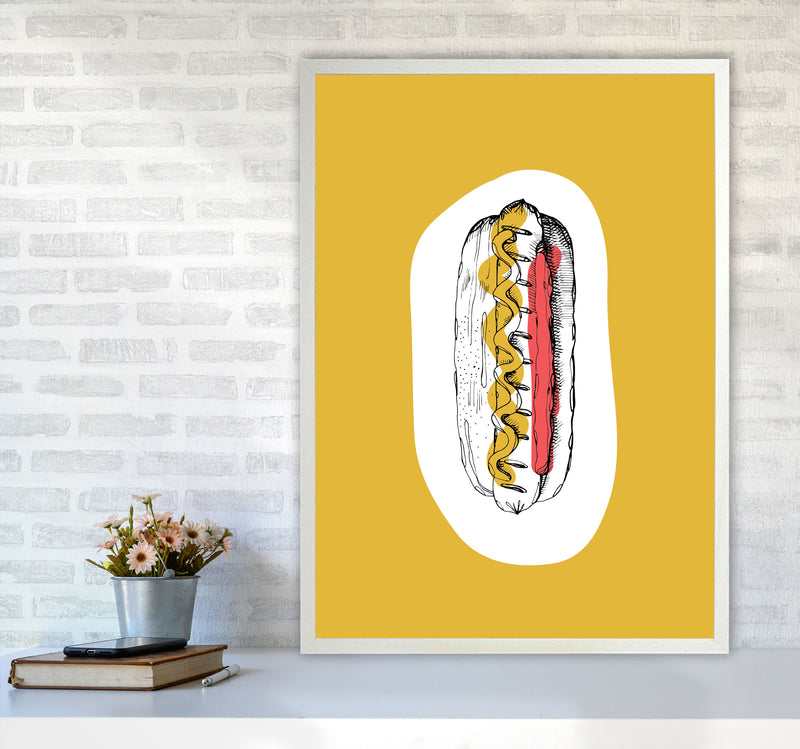 Kitchen Pop Hot Dog Mustard Art Print by Pixy Paper A1 Oak Frame