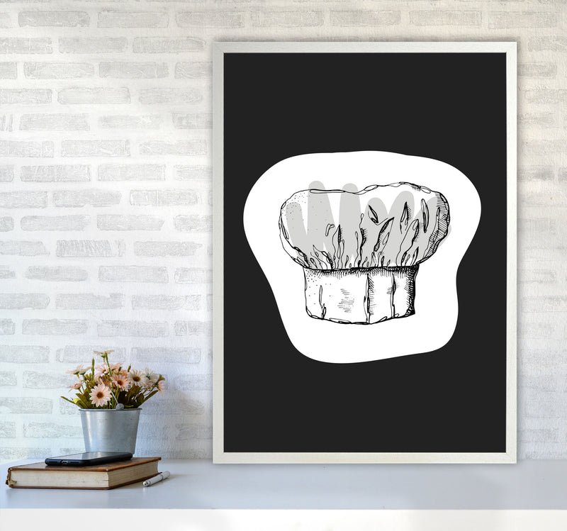 Kitchen Pop Chef's Hat Off Black Art Print by Pixy Paper A1 Oak Frame