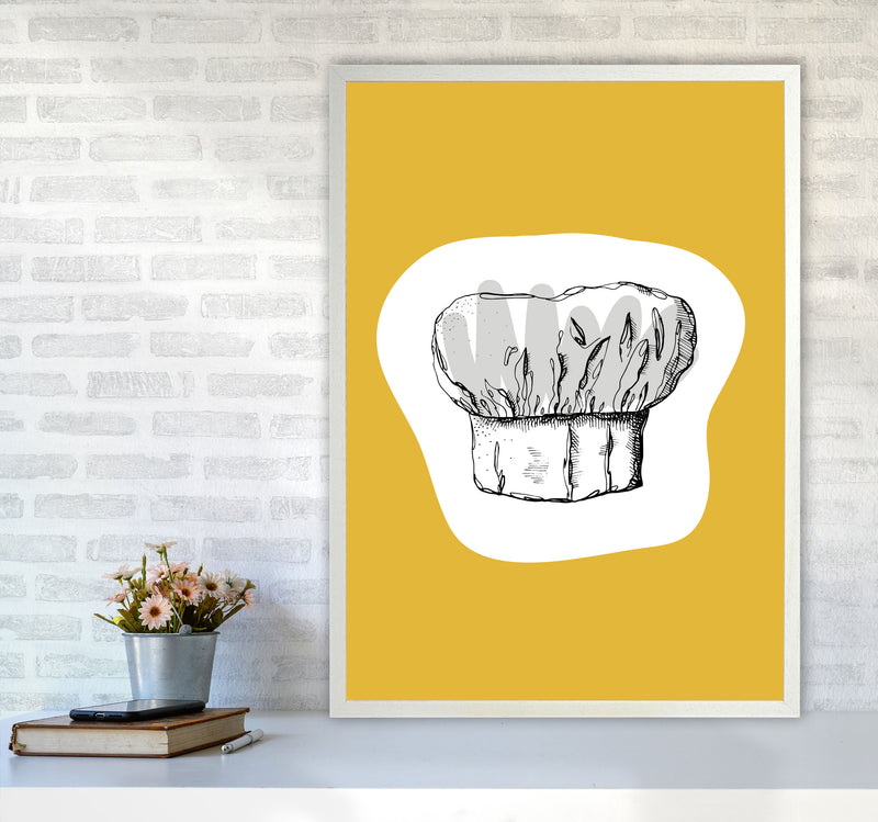 Kitchen Pop Chef's Hat Mustard Art Print by Pixy Paper A1 Oak Frame