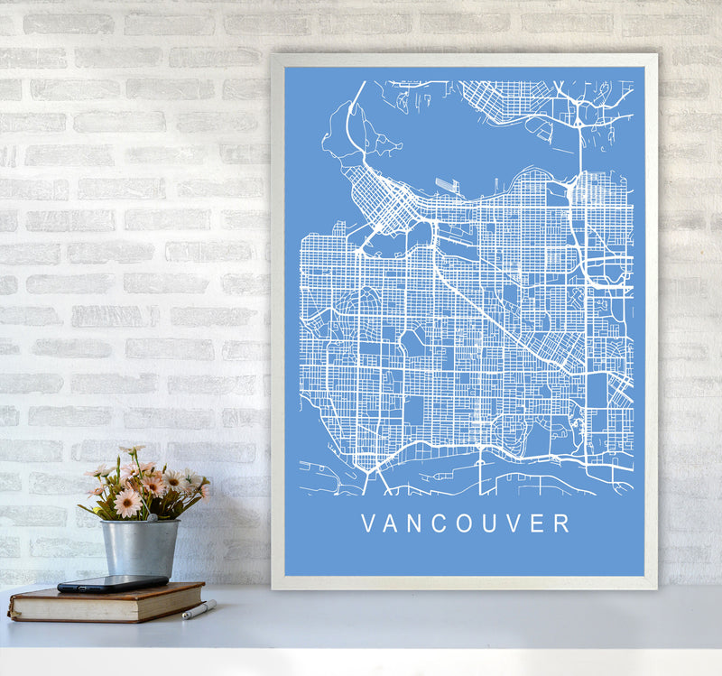 Vancouver Map Blueprint Art Print by Pixy Paper A1 Oak Frame