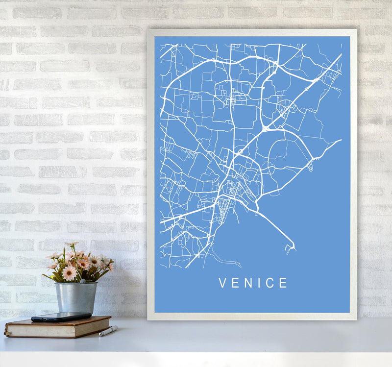 Venice Map Blueprint Art Print by Pixy Paper A1 Oak Frame