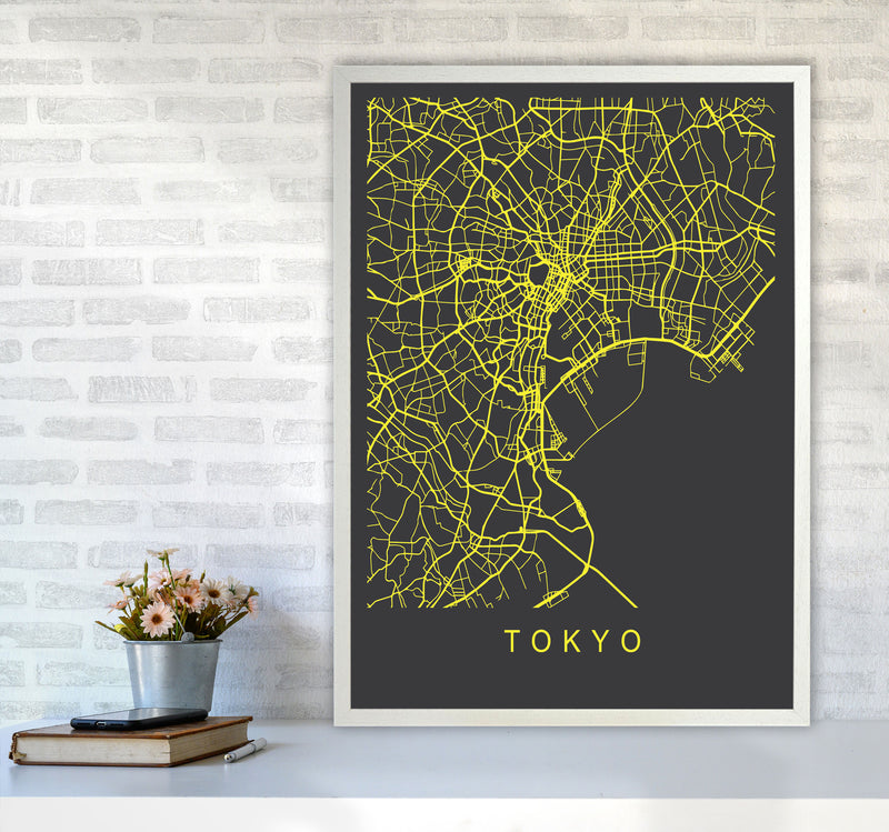 Tokyo Map Neon Art Print by Pixy Paper A1 Oak Frame