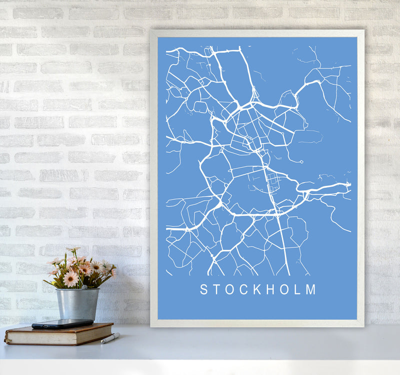 Stockholm Map Blueprint Art Print by Pixy Paper A1 Oak Frame