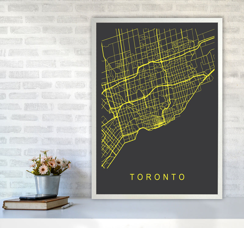 Toronto Map Neon Art Print by Pixy Paper A1 Oak Frame