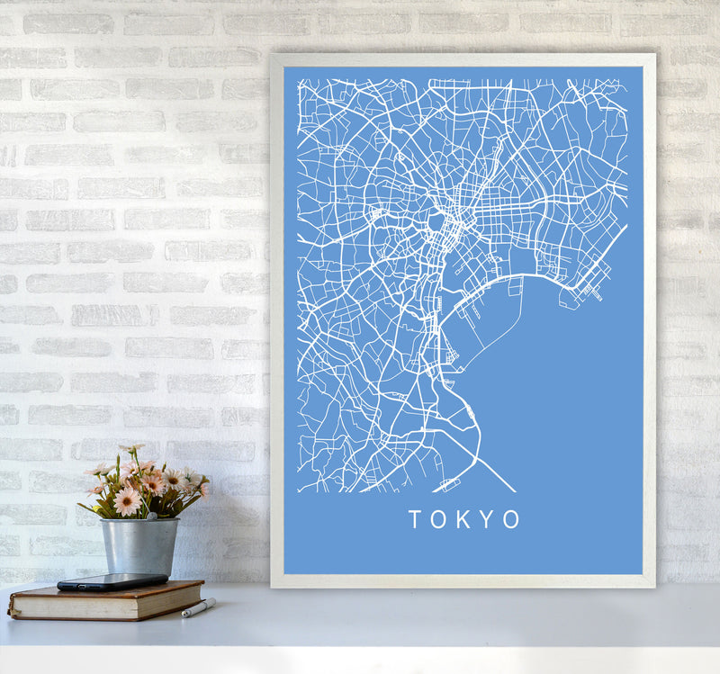 Tokyo Map Blueprint Art Print by Pixy Paper A1 Oak Frame