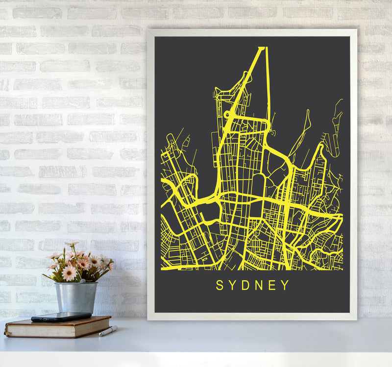 Sydney Map Neon Art Print by Pixy Paper A1 Oak Frame