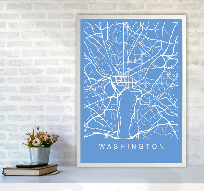 Washington Map Blueprint Art Print by Pixy Paper A1 Oak Frame