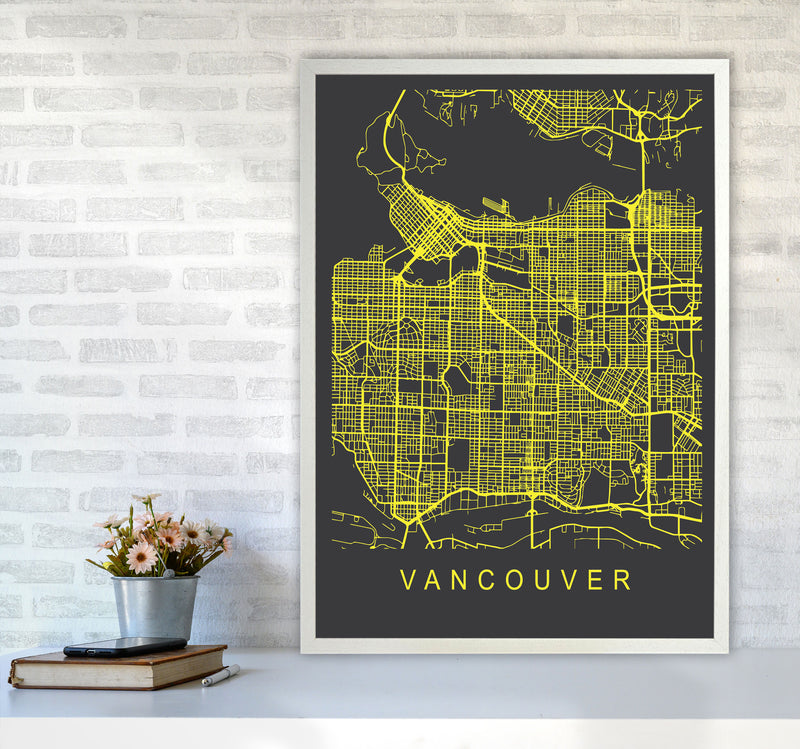 Vancouver Map Neon Art Print by Pixy Paper A1 Oak Frame