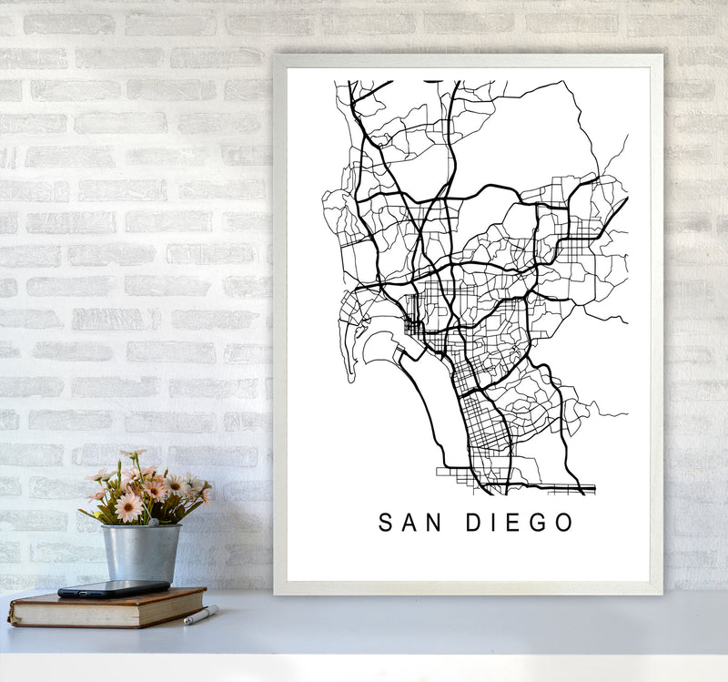 San Diego Map Art Print by Pixy Paper A1 Oak Frame