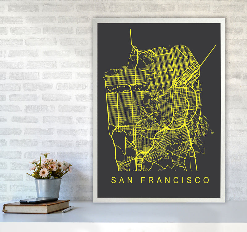 San Francisco Map Neon Art Print by Pixy Paper A1 Oak Frame