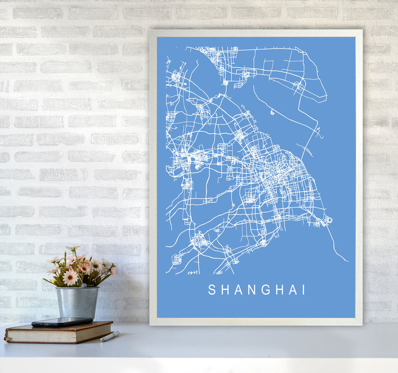 Shanghai Map Blueprint Art Print by Pixy Paper A1 Oak Frame