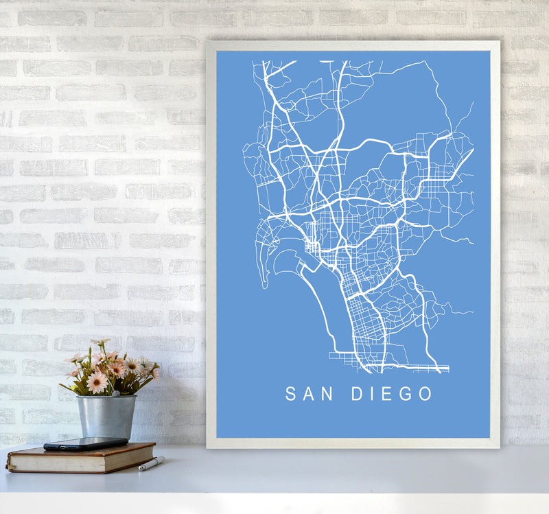 San Diego Map Blueprint Art Print by Pixy Paper A1 Oak Frame