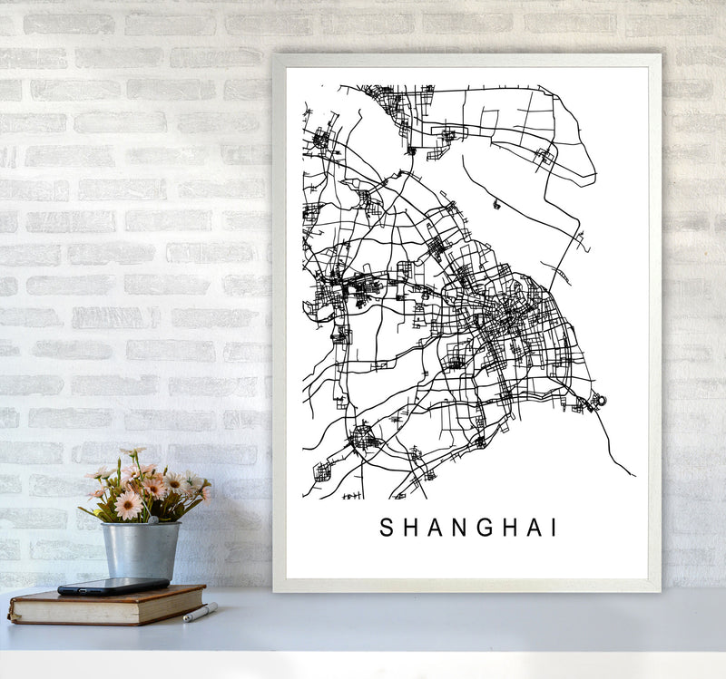 Shanghai Map Art Print by Pixy Paper A1 Oak Frame