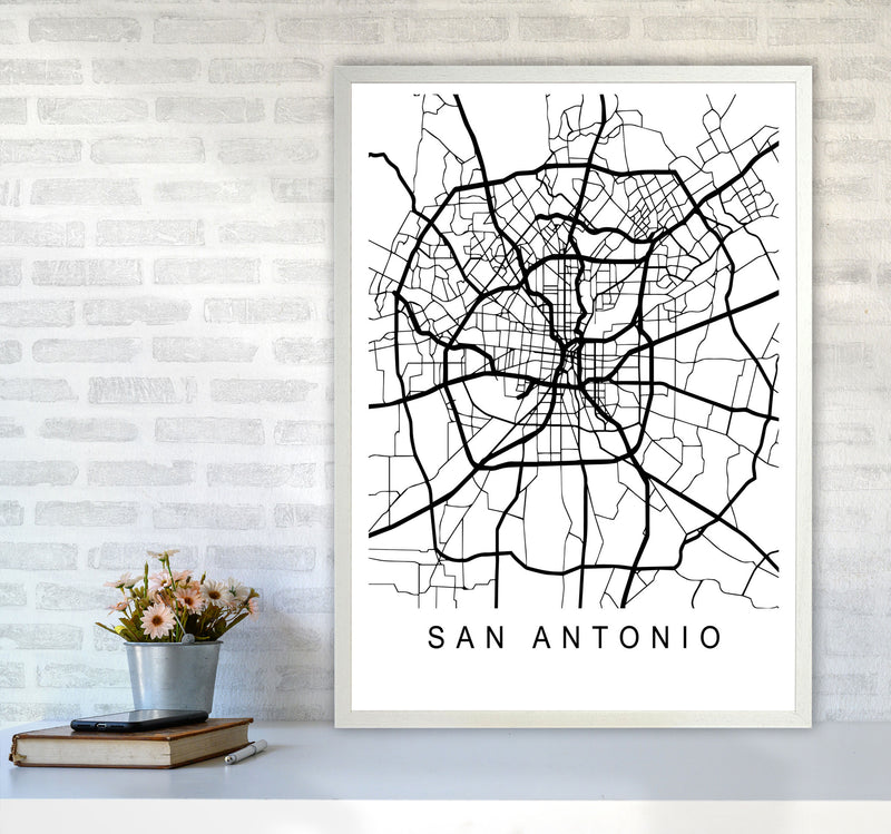 San Antonio Map Art Print by Pixy Paper A1 Oak Frame