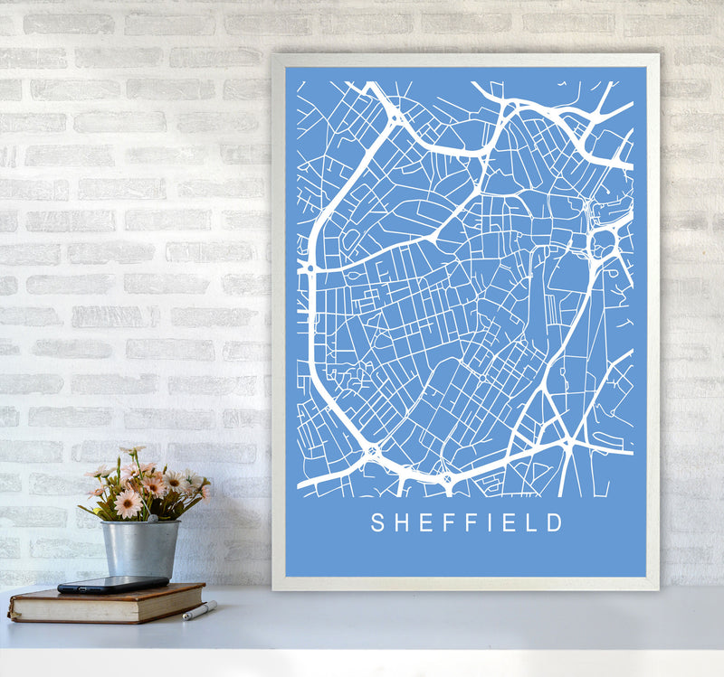 Sheffield Map Blueprint Art Print by Pixy Paper A1 Oak Frame
