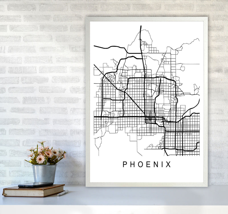 Phoenix Map Art Print by Pixy Paper A1 Oak Frame