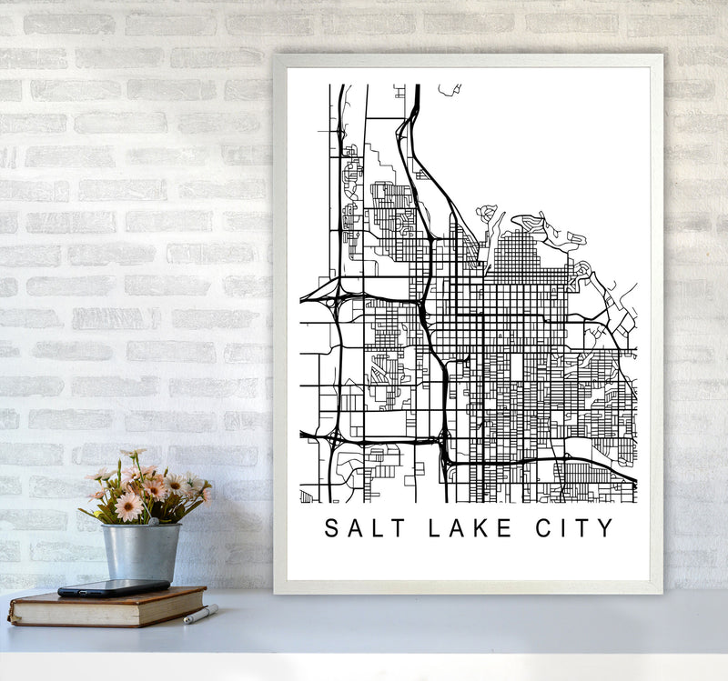 Salt Lake Map Art Print by Pixy Paper A1 Oak Frame