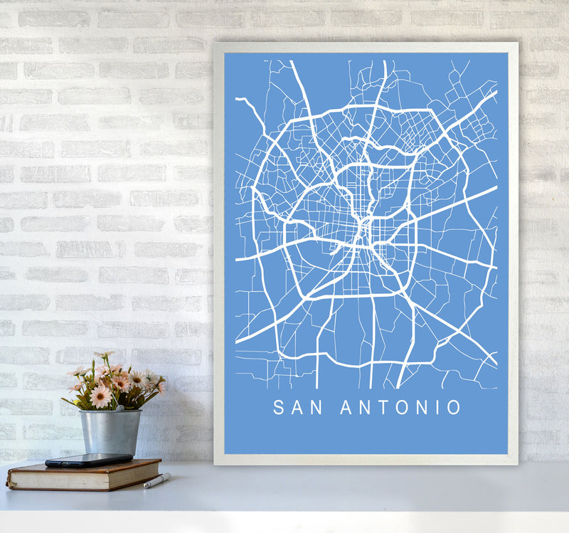 San Antonio Map Blueprint Art Print by Pixy Paper A1 Oak Frame